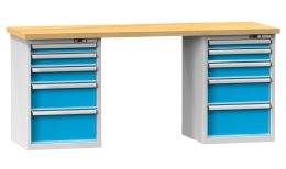 Műhelyasztalok O sorozat, szélesség 2500, mélység 700 vagy 800, magasság 880 vagy 890 mm (6 modell)