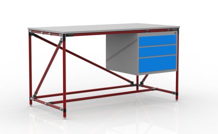 Műhelyasztal három fiókos konténerrel, szélessége 1500 mm, 24040539 - 2