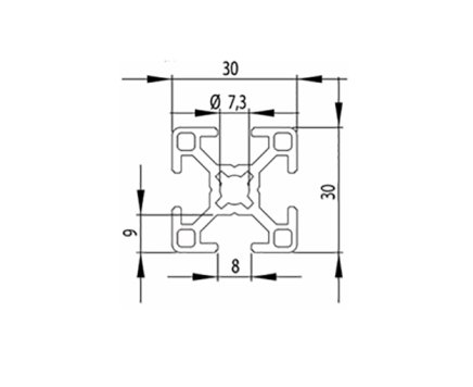 Alumínium profil 30 x 30, MI30x30 B8 1 m + méretre vágva - 2