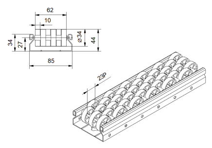 Görgős pálya PL-601F_EM (ESD), görgők átmérője 30 mm - 4