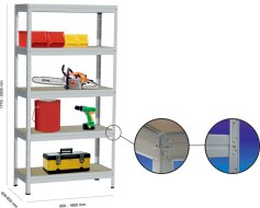 Kovona csavar nélküli állványegység 175 kg MDF polcokkal (14 modell)